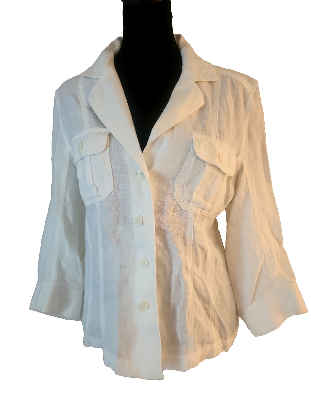 Caslon Linen Blouse Jacket White Pockets Button Up Boho Coastal Size M Cruise